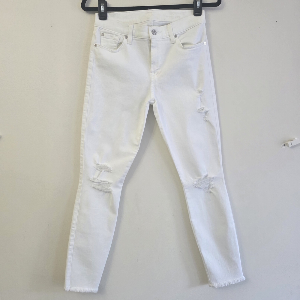 7 For All Mankind White Skinny Ripped Jeans